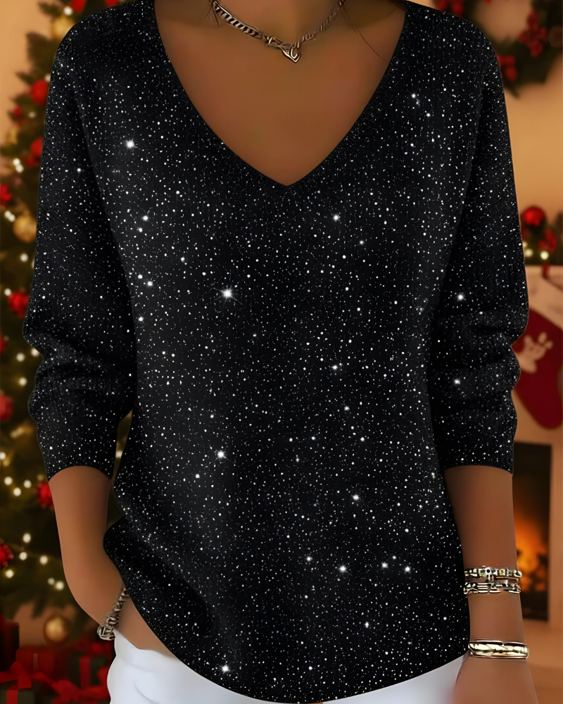 Women's Glitter Knit Sweater – Ribbed Shimmer Long Sleeve Pullover