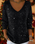 Women's Glitter Knit Sweater – Ribbed Shimmer Long Sleeve Pullover