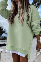 Women's Oversized Sweater – Side Zip Relaxed Fit Pullover