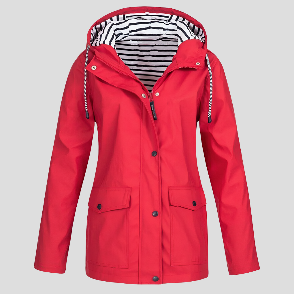 Women's Hooded Outdoor Rain Jacket – Wind and Water Resistant Zip-Up Jacket