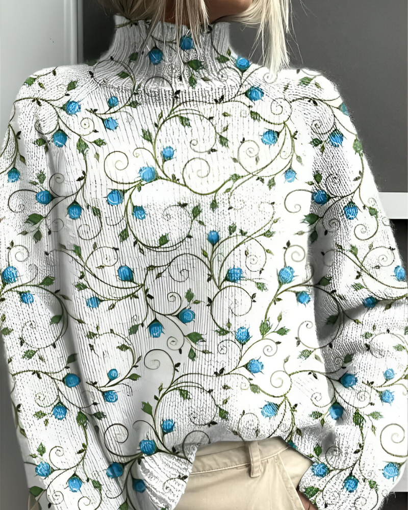 Women's Graphic Knit Sweater – Patterned Crew Neck Pullover