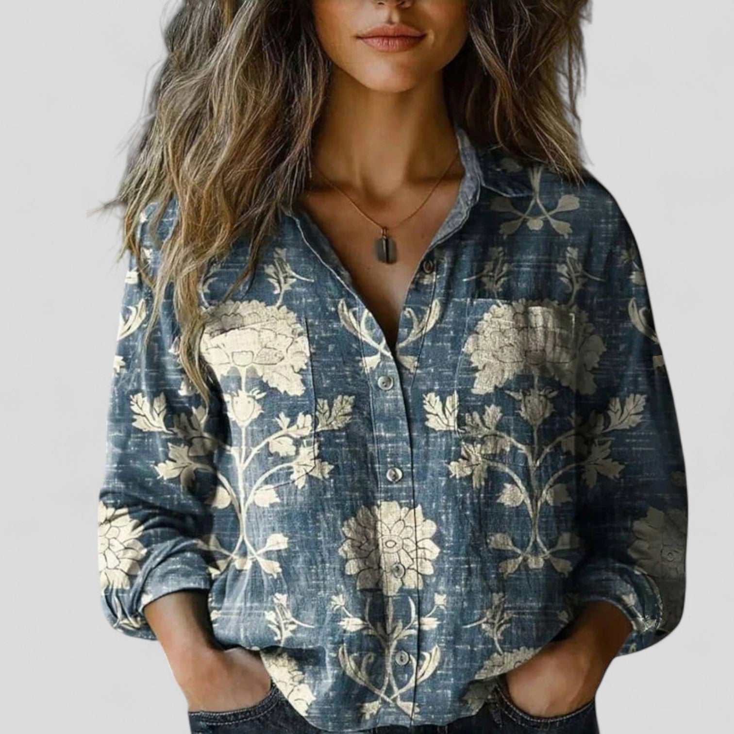 Women's Button Blouse – Gradient Print Casual Blouse – Veronica