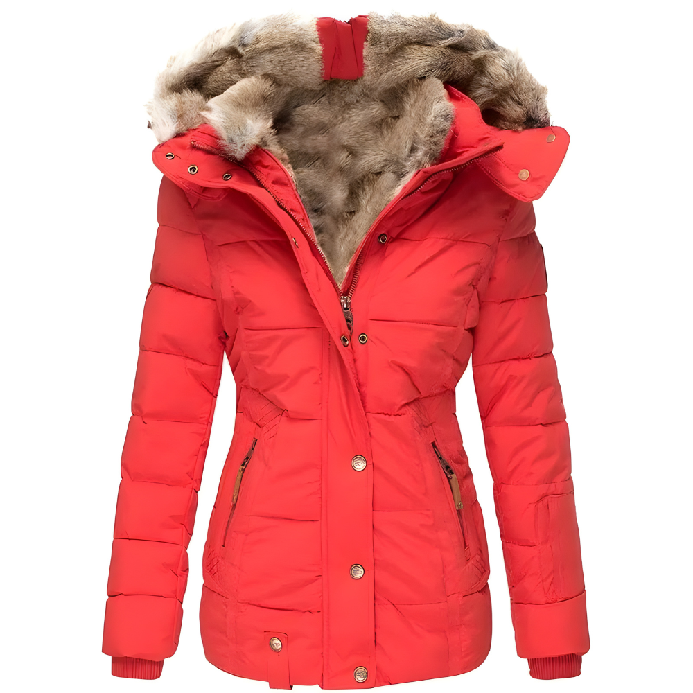 Women's Long Quilted Coat – Removable Fur Hood Winter Coat
