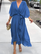 Women's Wrap Midi Dress – Adjustable Tie Waist Dress – Autumn