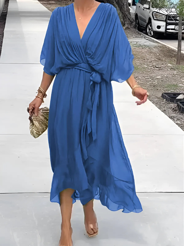 Women's Wrap Midi Dress – Adjustable Tie Waist Dress – Autumn