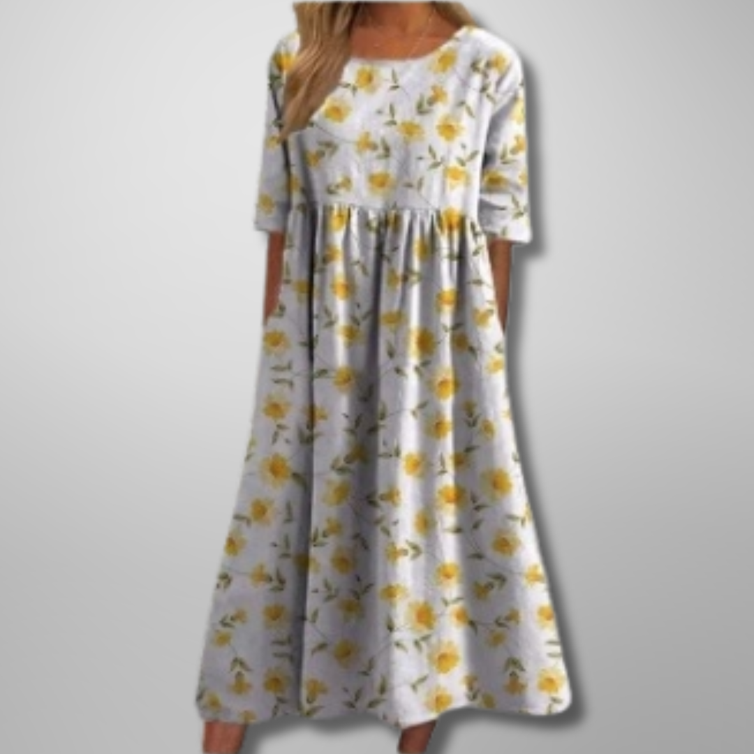 Women's Floral Midi Dress – Relaxed Fit Summer Dress – Brooklyn