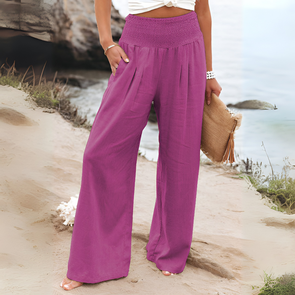 Women's High Waist Relaxed Trousers – Elastic Waist Wide Leg Pants