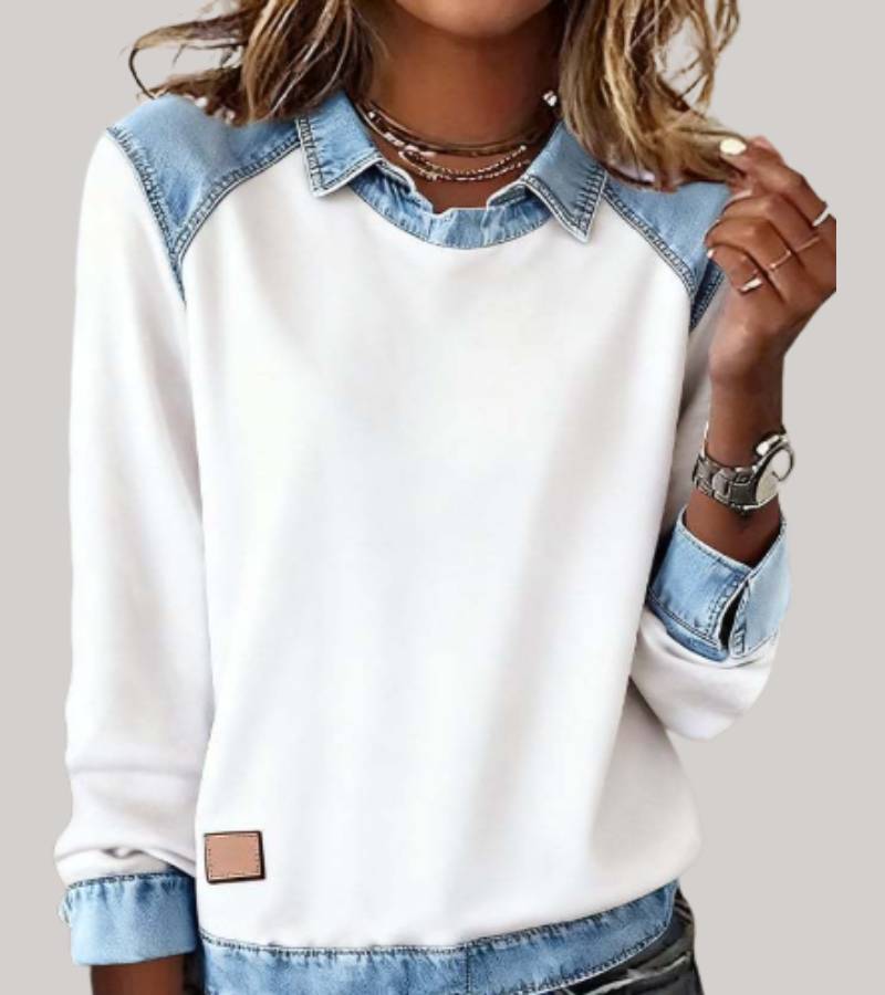 Women's Two-Tone Sweater – Relaxed Contrast Panel Pullover