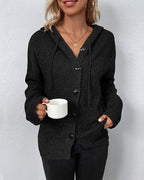 Women's Hooded Lace-Up Cardigan – Long Sleeve Casual Cardigan