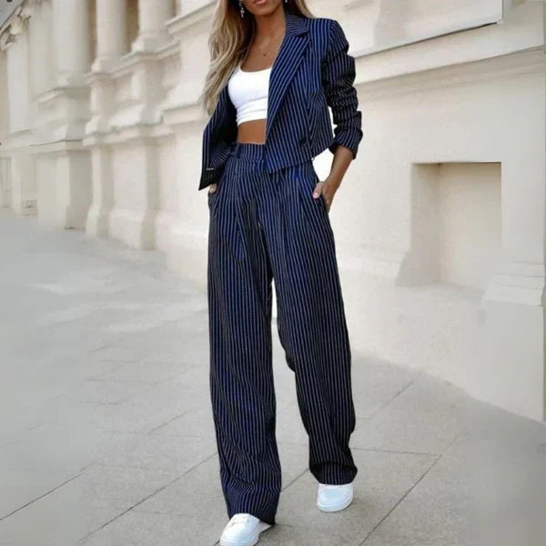 Women's Dressy Two-Piece Set – Statement Top & Tailored Pants Set