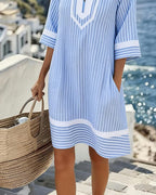 Women's Striped Mini Dress – Relaxed Short Sleeve Summer Dress