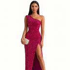 Women's One-Shoulder Evening Dress – Thigh Slit Formal Dress