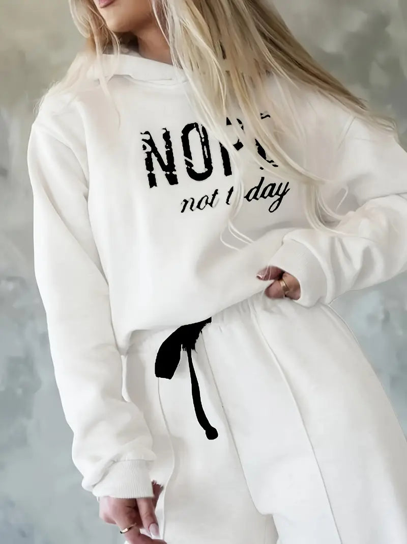 Women's Printed Hoodie Set – Wide Leg Tracksuit