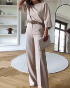 Women's Dressy Pants Set – Relaxed Top & Tailored Wide Leg Pants Set