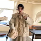 Women's Ruffle Collar Coat – Plush Relaxed Winter Jacket