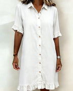 Women's Button Front Shirt Dress – Knee-Length Flounce Sleeve Dress