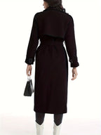 Women's Belted Long Trench Coat – Wide Lapel Classic Overcoat