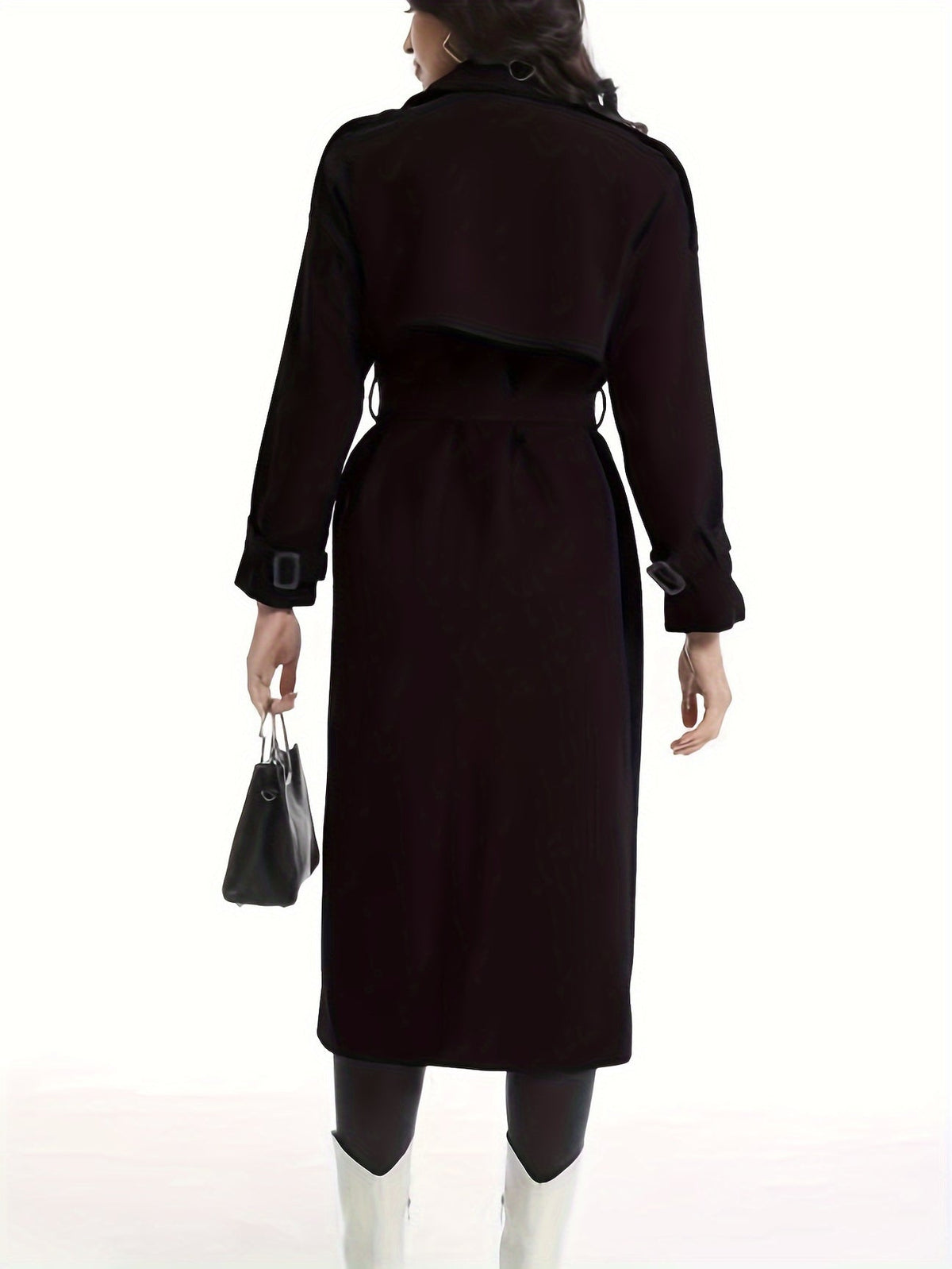 Women's Belted Long Trench Coat – Wide Lapel Classic Overcoat