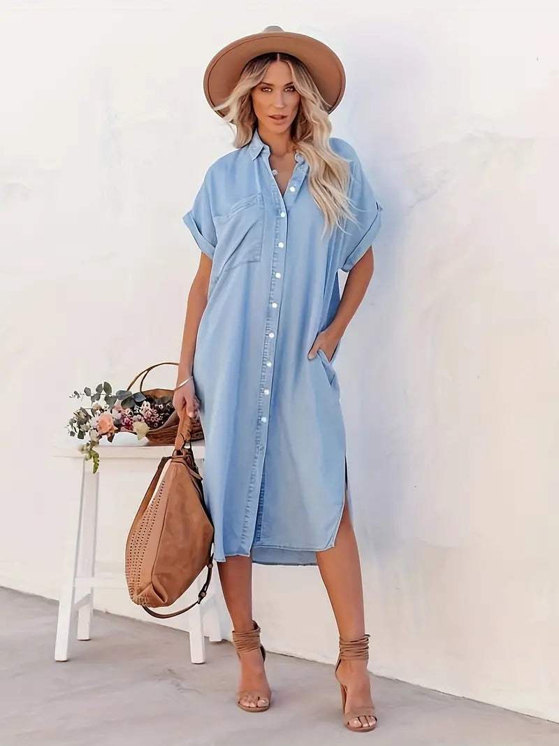 Women's Shirt Dress – Casual Short Sleeve Dress – Sienna