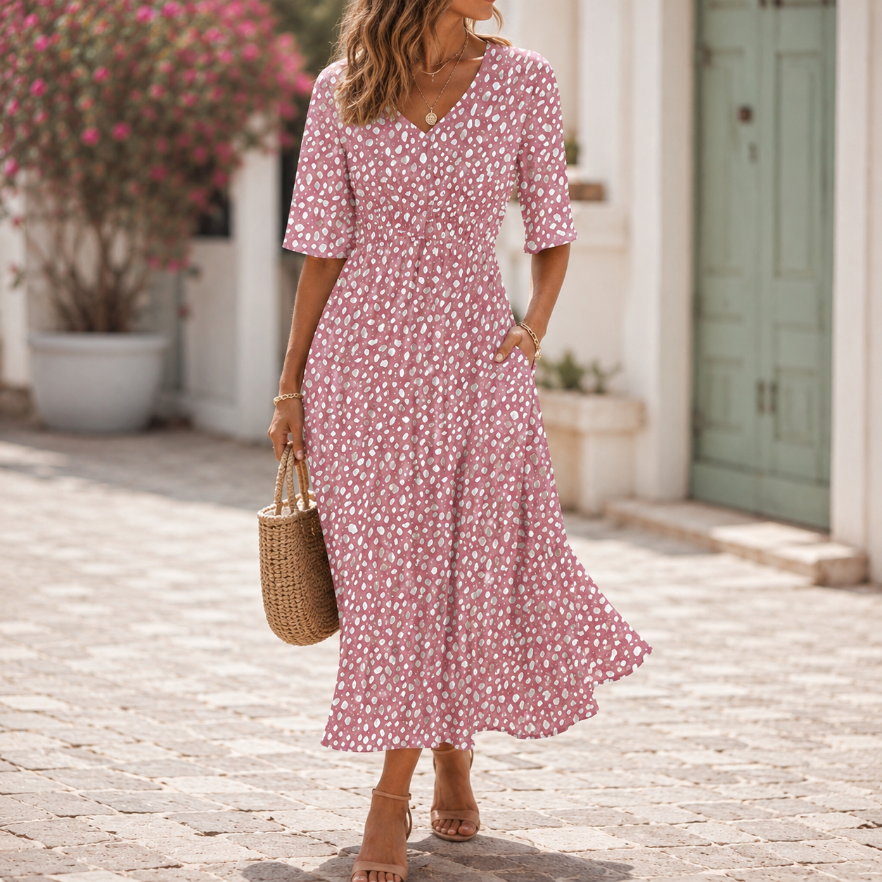 Women's Flattering Midi Dress – Draped Figure-Smoothing Occasion Dress