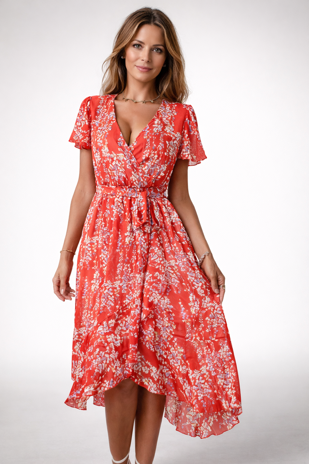 Women's Floral Wrap Dress – Belted Midi Dress