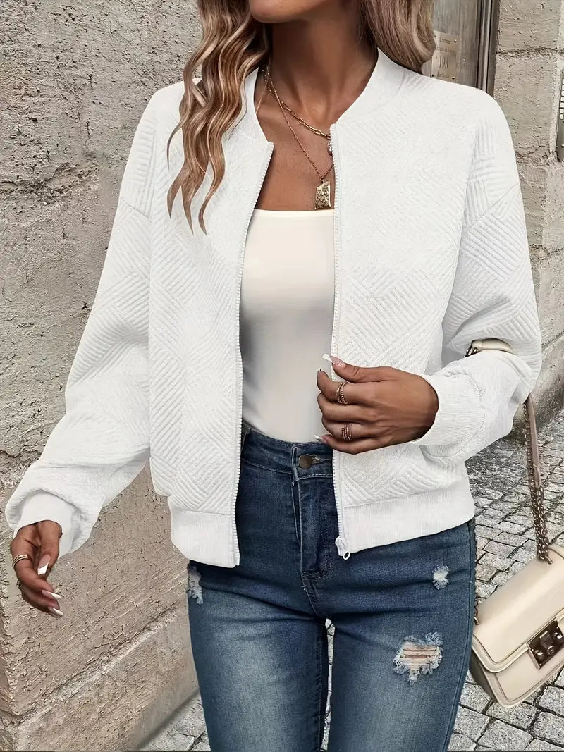 Women's Zip-Up Cardigan – Textured Long Sleeve Cardigan