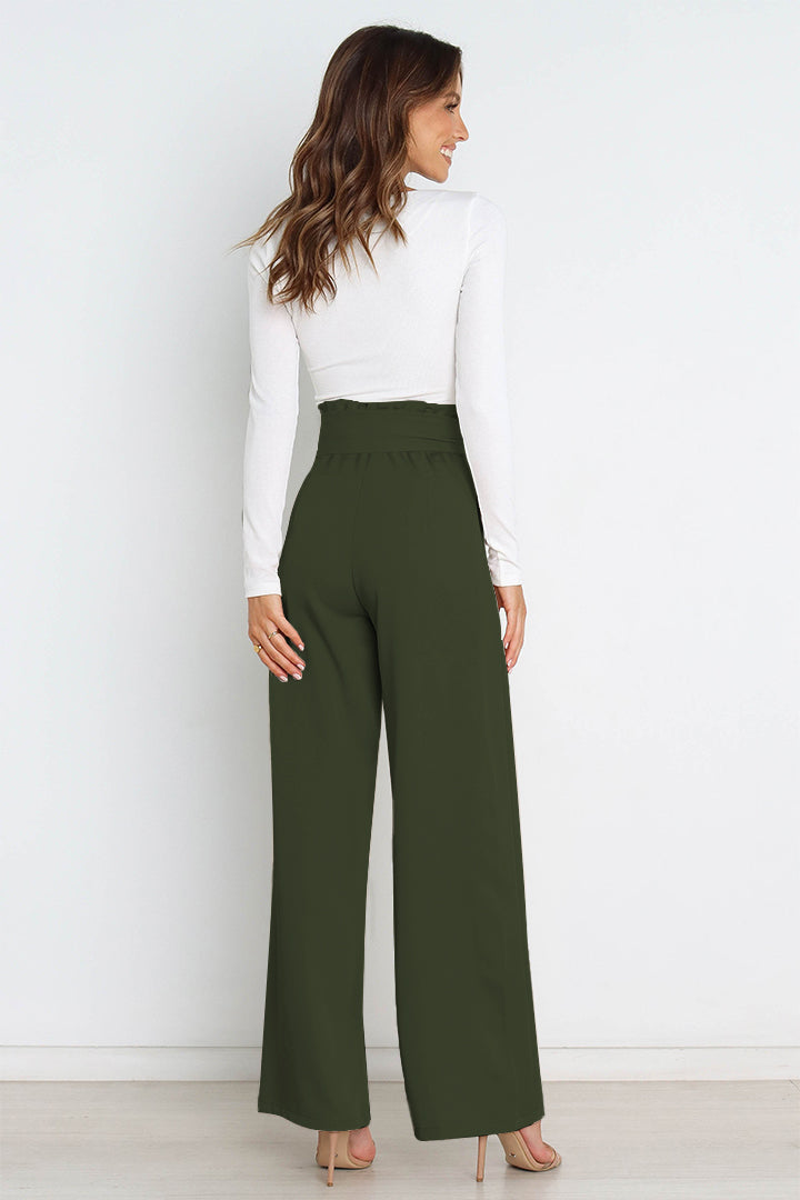 Women's Paperbag Waist Trousers – High Waist Bow Detail Wide Leg Pants