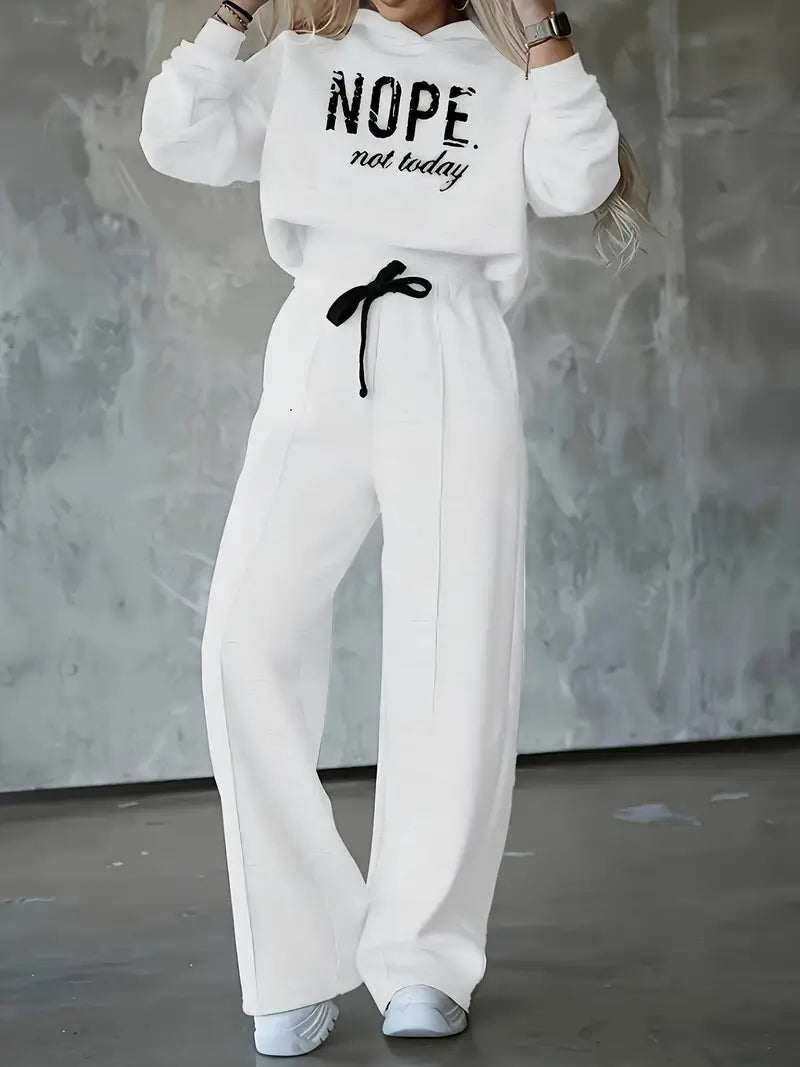 Women's Printed Hoodie Set – Wide Leg Tracksuit