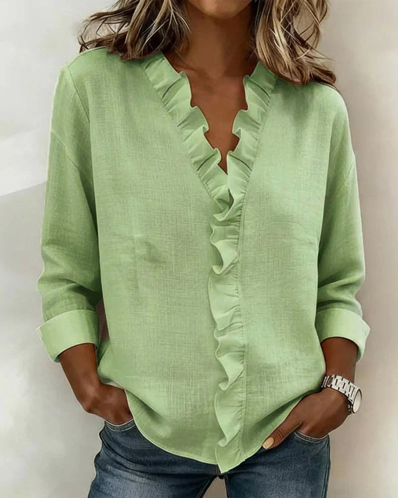 Women's V-Neck Ruffle Top – Flowy Statement Sleeve Blouse