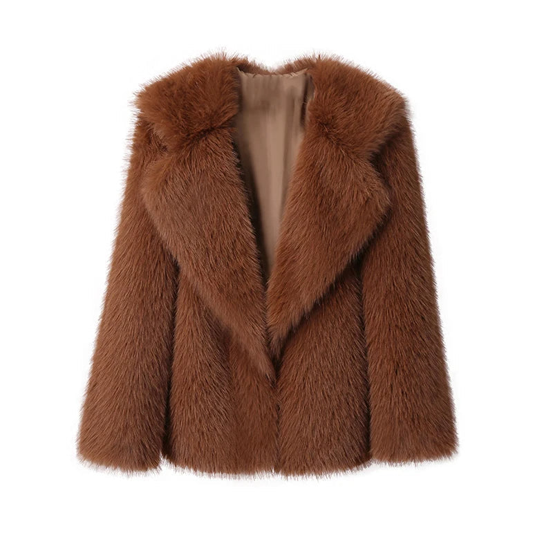 Women's Oversized Faux Fur Coat – Fluffy Winter Statement Jacket