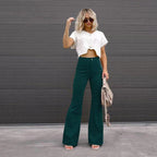Women's Retro Flared High Waist Pants – Long Leg Casual Trousers