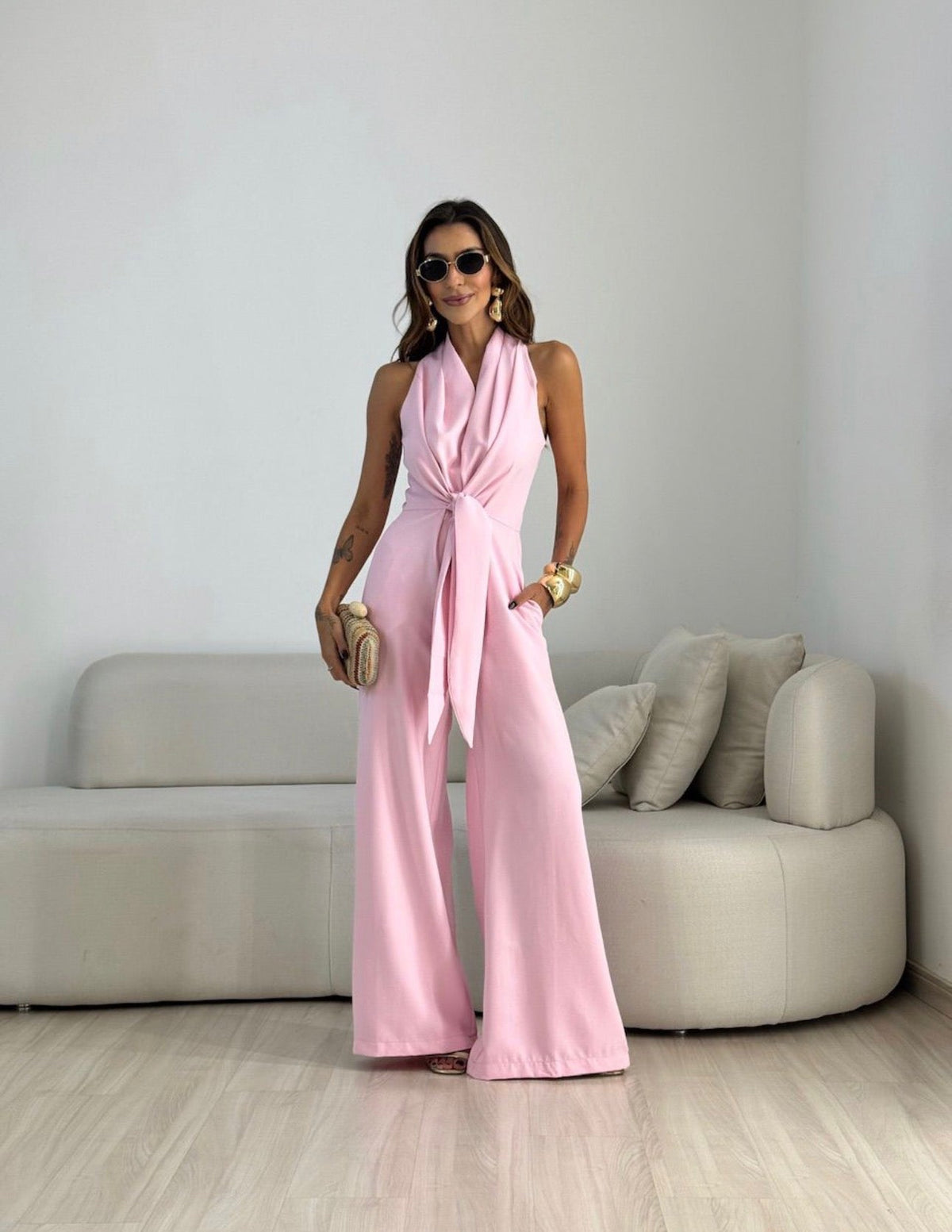Women's Halter Neck Formal Jumpsuit – Flowy Evening Party Jumpsuit