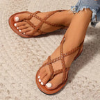 Women's Flat Sandals with Cutout Design and Buckle Closure