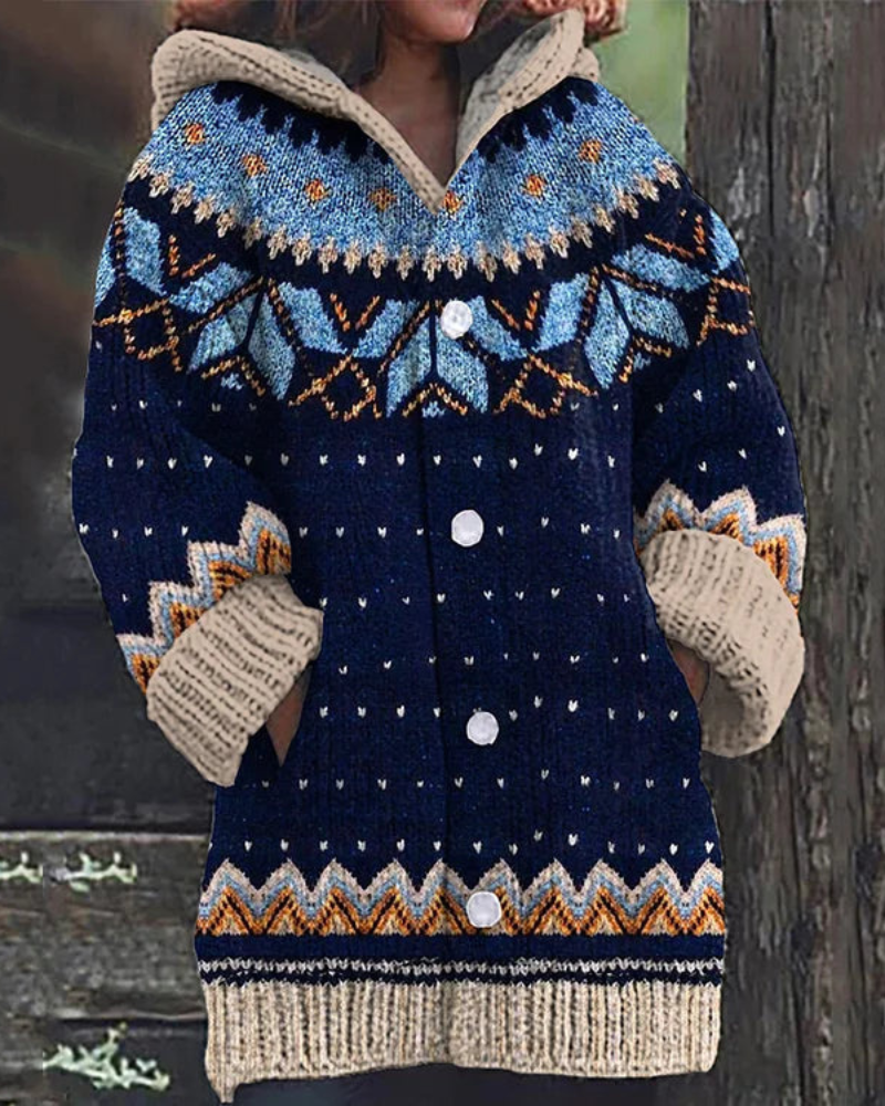 Women's Hooded Knit Cardigan – Button Front Pocket Long Sleeve Cardigan