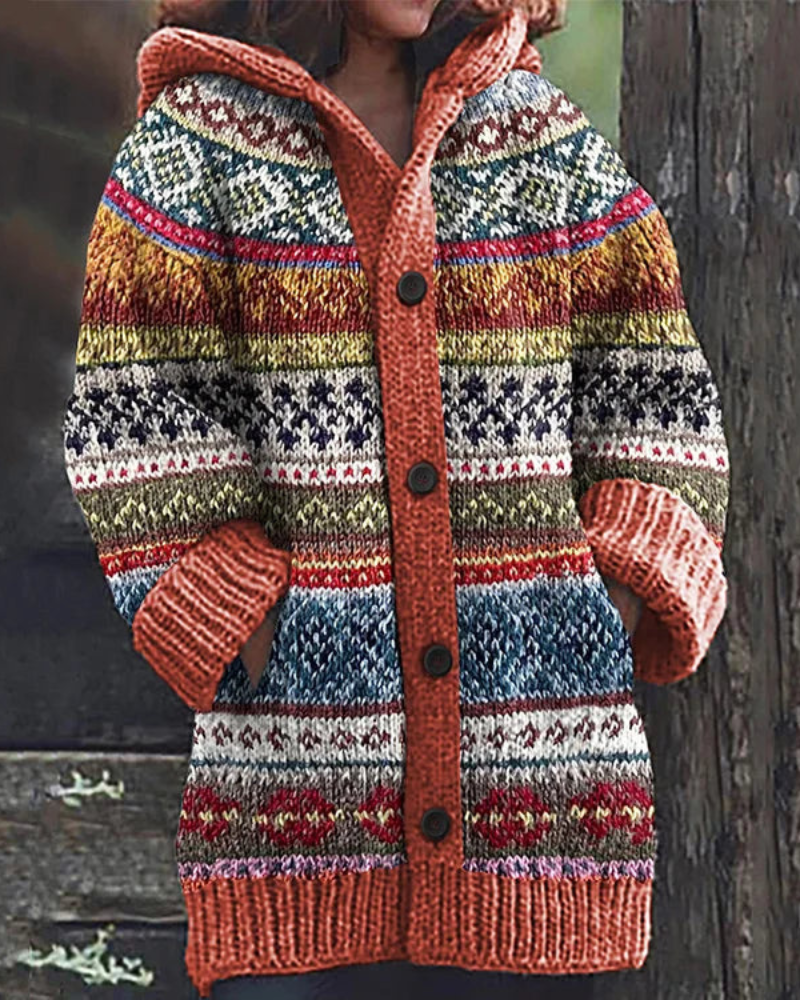 Women's Hooded Knit Cardigan – Button Front Pocket Long Sleeve Cardigan