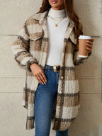 Women's Checked Teddy Coat – Oversized Fleece Winter Coat