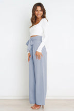 Women's Paperbag Waist Trousers – High Waist Bow Detail Wide Leg Pants