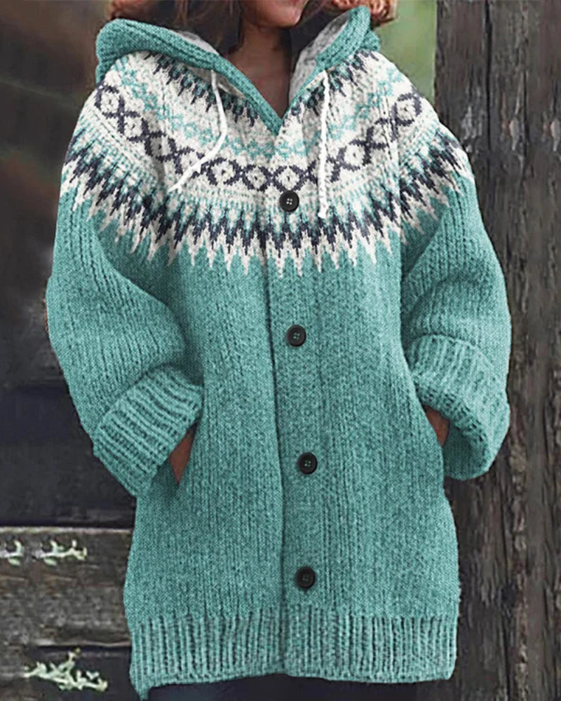 Women's Hooded Knit Cardigan – Button Front Pocket Long Sleeve Cardigan