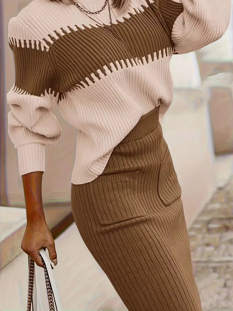 Women's Knit Skirt Set – Ribbed Sweater Co-Ord