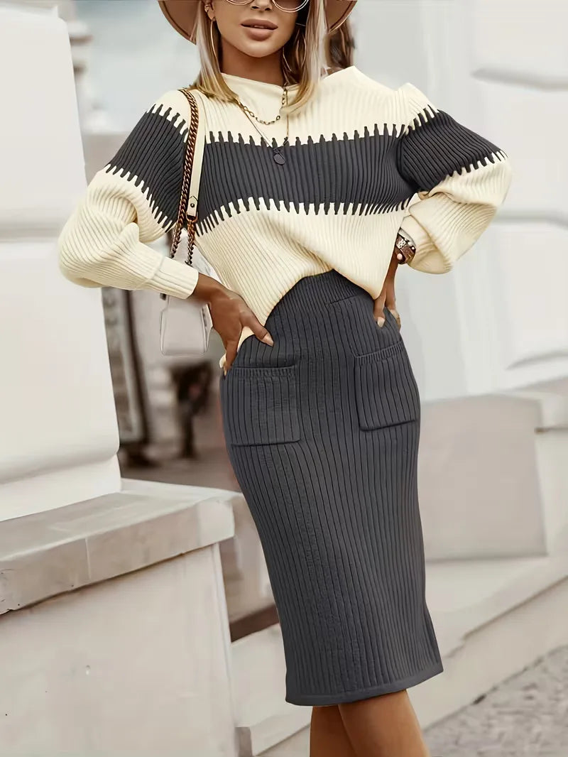 Women's Knit Skirt Set – Ribbed Sweater Co-Ord
