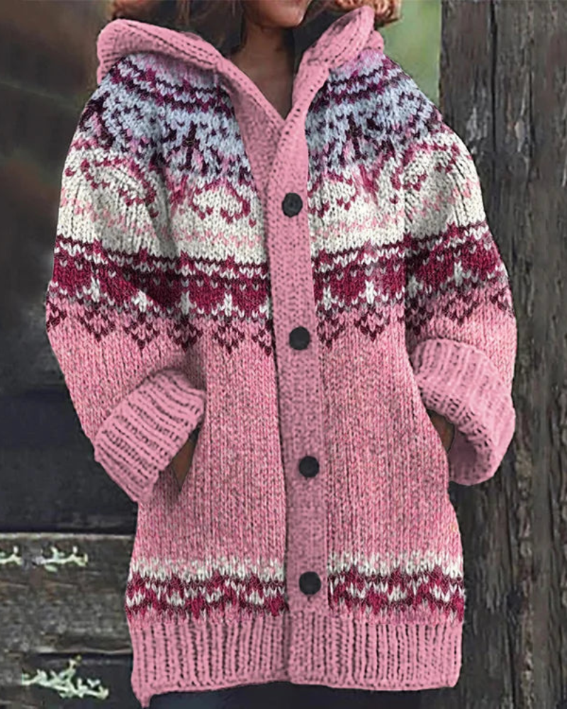 Women's Hooded Knit Cardigan – Button Front Pocket Long Sleeve Cardigan