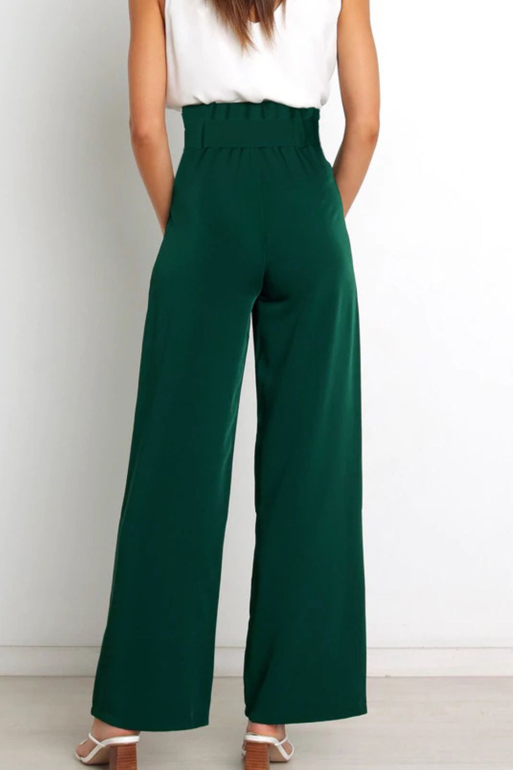Women's Paperbag Waist Trousers – High Waist Bow Detail Wide Leg Pants