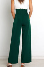Women's Paperbag Waist Trousers – High Waist Bow Detail Wide Leg Pants