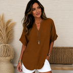 Women's Relaxed V-Neck Blouse – Flowy Day-to-Night Blouse