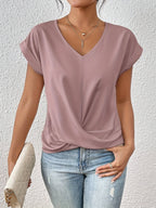 Women's Draped V-Neck Top – Knot Front Top