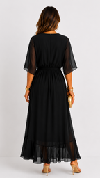 Women's Chiffon Wrap Dress – V-Neck Tie Waist Flowy Occasion Dress