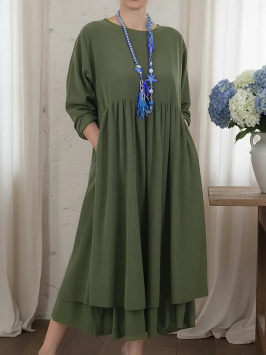 Women's Relaxed Long Sleeve Midi Dress – Casual Everyday Dress