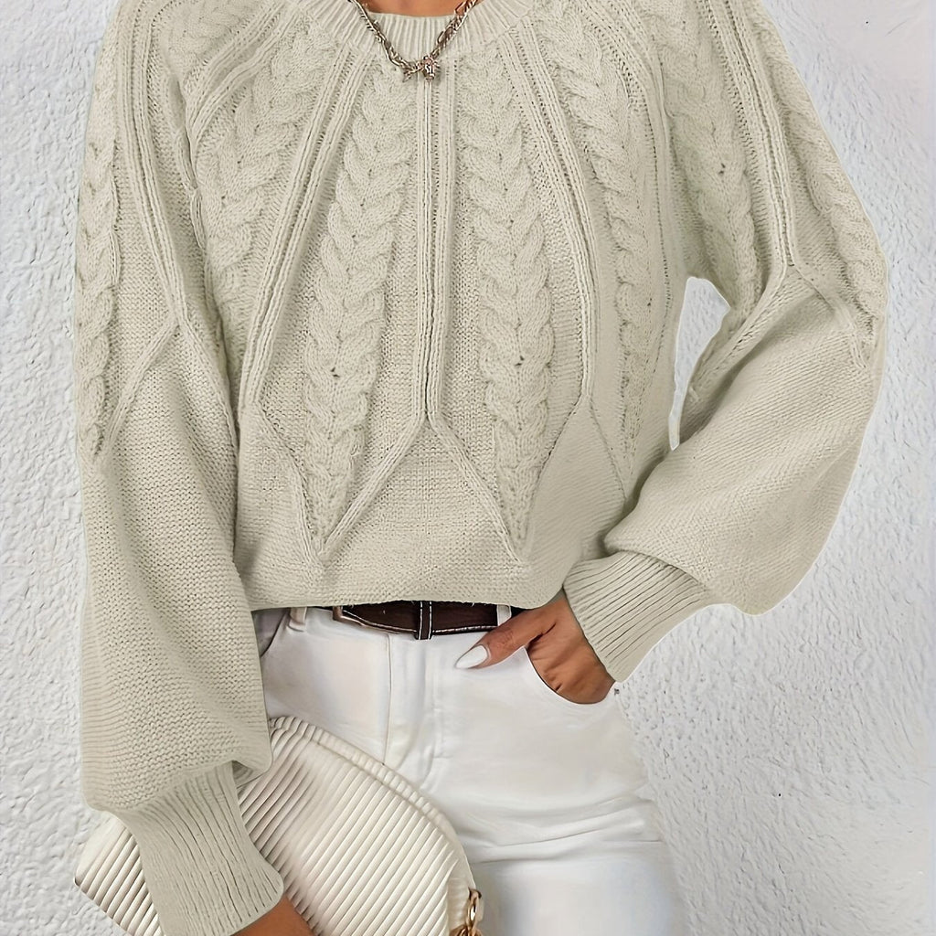 Women's Cable Knit Sweater – Lantern Sleeve Winter Sweater