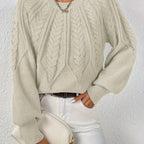 Women's Cable Knit Sweater – Lantern Sleeve Winter Sweater