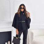 Women's Belted Cape Coat – Flowy Butterfly Sleeve Overcoat